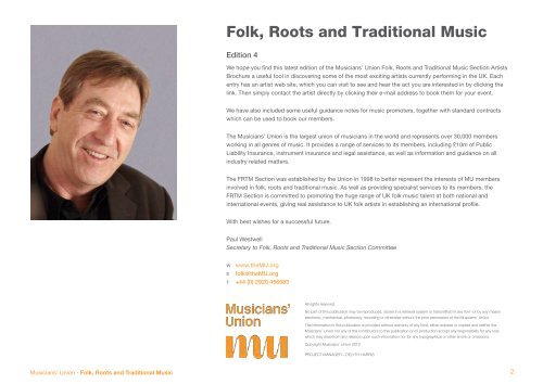 folk, roots and traditional music - Musicians' Union