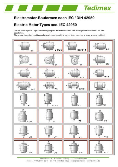 Elektromotor-Bauformen nach IEC / DIN 42950 Electric ... - Tedimex