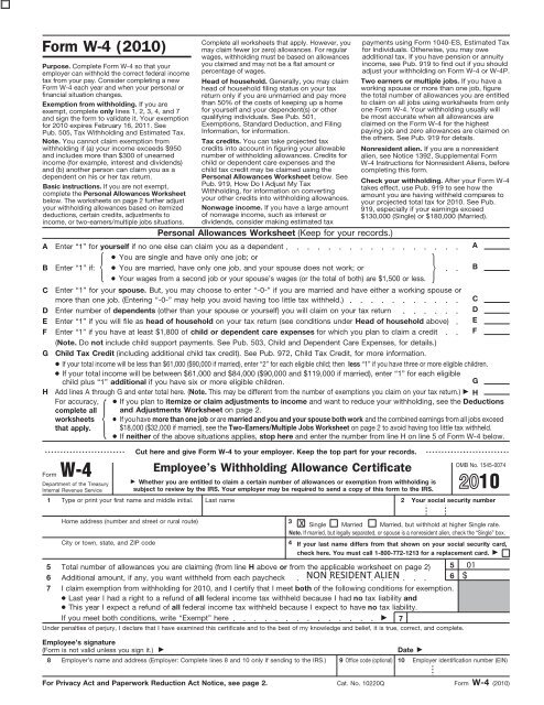 Form W-4 (2010) - Shared Services Home Page