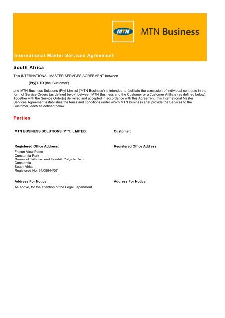 International Master Service Agreement - MTN Business