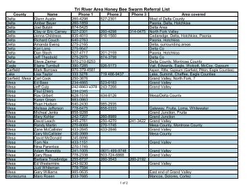 Tri River Area Honey Bee Swarm Referral List