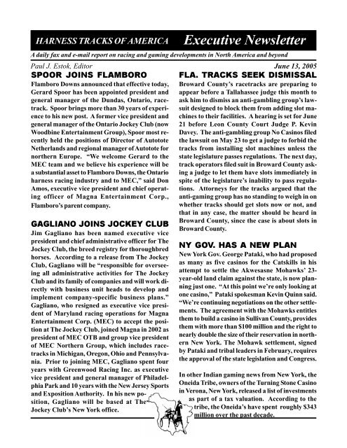 2005 - Harness Tracks of America, Inc.