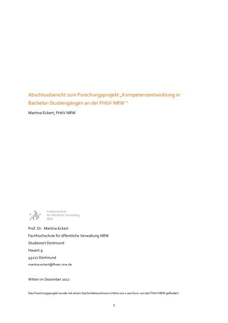 Abschlussbericht Kompetenzprojekt FHöV NRW