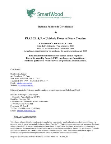 KLABIN S/A â Unidade Florestal Santa Catarina - Rainforest Alliance