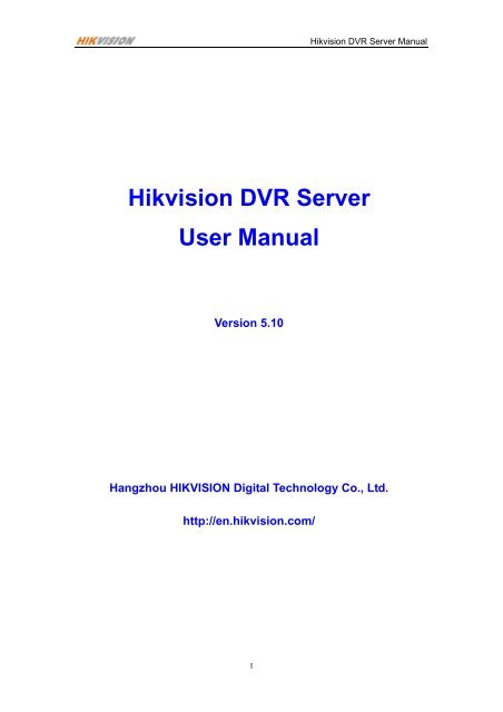 Hikvision DVR Server User Manual - Security One Argentina