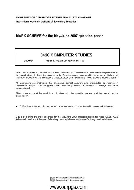 IGCSE Computer Studies-Marking Schemes/IGCSE ... - Ourpgs.com