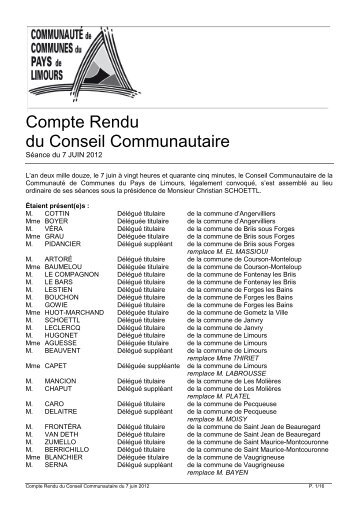 Compte Rendu du Conseil Communautaire - Communauté de ...