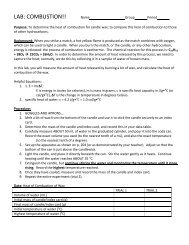 Heat of Combustion Worksheet