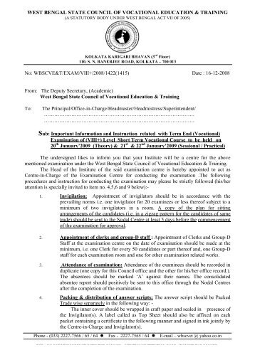 WEST BENGAL STATE COUNCIL OF VOCATIONAL ... - wbscvet