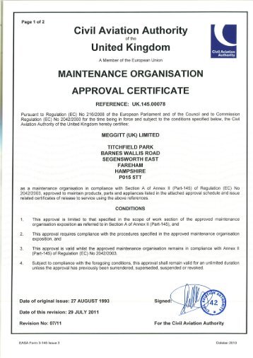 EASA Part 145 Maintenance Organisational ... - Meggitt Avionics