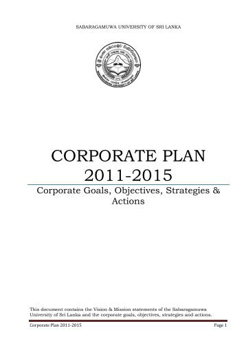 Corporate Plan 2011-2015 - Sabaragamuwa University of Sri Lanka