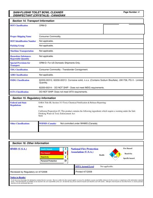 Material Safety Data Sheet - MDA