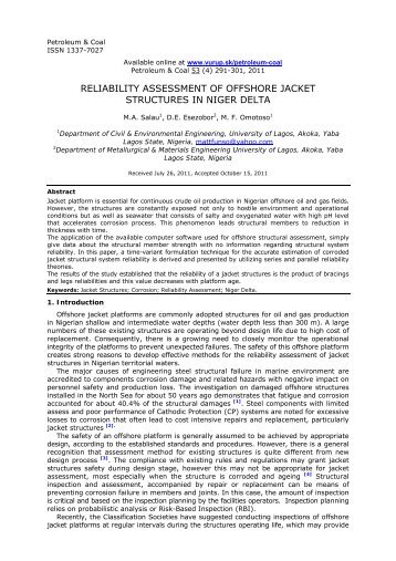 reliability assessment of offshore jacket structures in niger delta