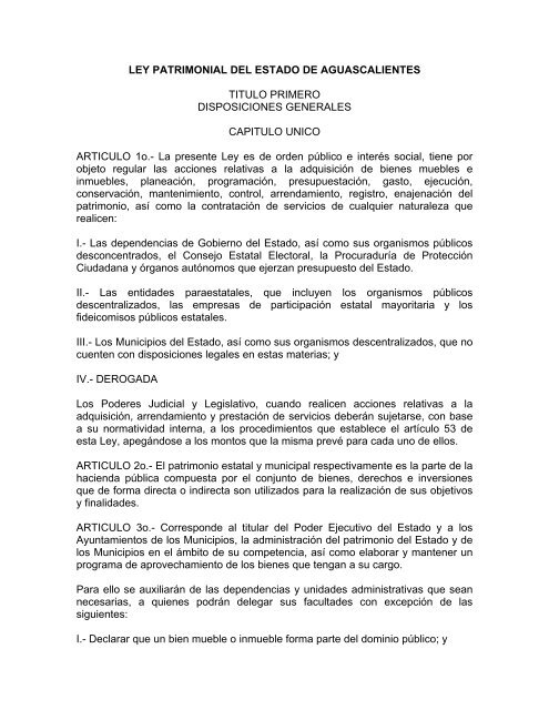 ley patrimonial del estado de aguascalientes - Gobierno de ...