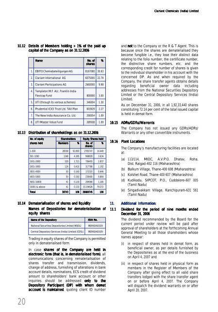 Annual Report 2006 - Clariant