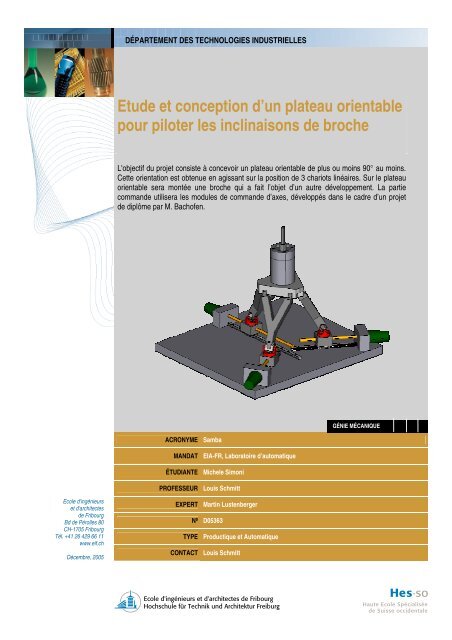 Etude et conception d'un plateau orientable pour piloter les ... - EIA-FR