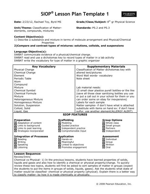 SIOPÂ® Lesson Plan Template 1 - ACT-ESL