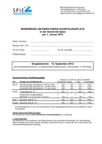 BEWERBUNG UM EINEN FREIEN SCHIFFSLIEGEPLATZ ... - in Spiez