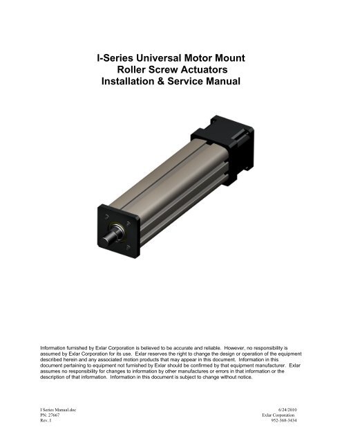 I-Series Universal Motor Mount Roller Screw Actuators ... - Exlar