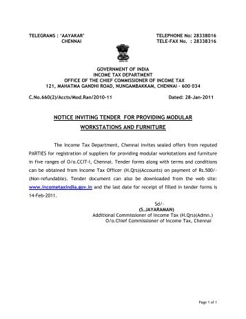 notice inviting tender for providing modular workstations and furniture