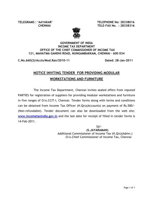 notice inviting tender for providing modular workstations and furniture