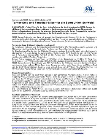 Turner-Gold und Faustball-Silber für die Sport Union Schweiz!