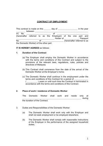CONTRACT OF EMPLOYMENT - Malaysia My Second Home