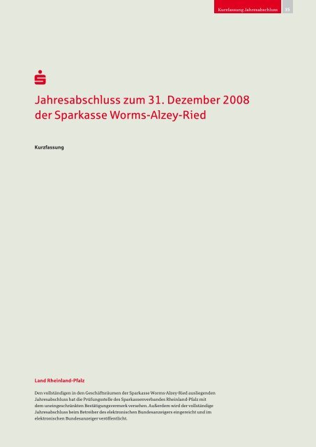 Jahresbericht 2008 s Sparkasse Worms-Alzey-Ried