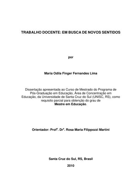 Maria Odila Finger Fernandes Lima - UNISC Universidade de Santa ...