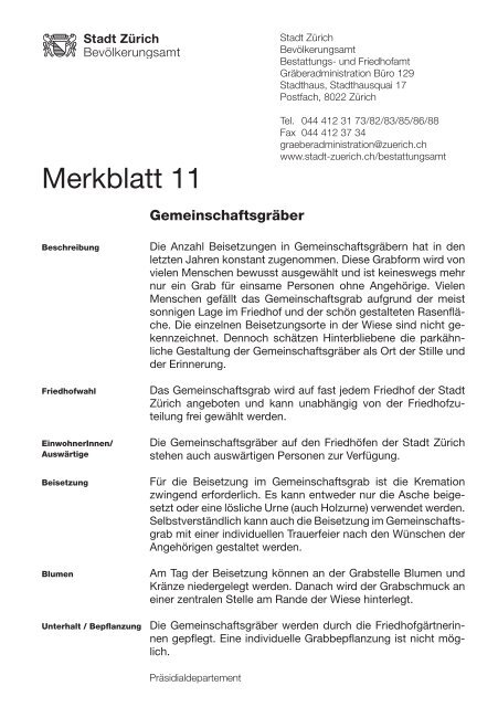 Merkblatt 11 - Stadt ZÃ¼rich