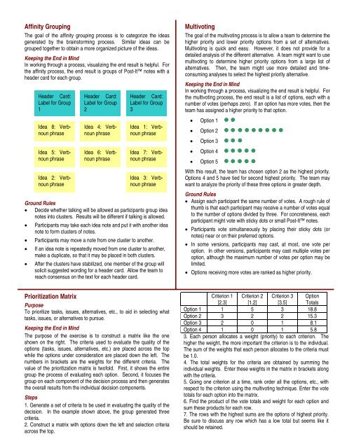 Effective Decision Making in Teams - Foundation Coalition