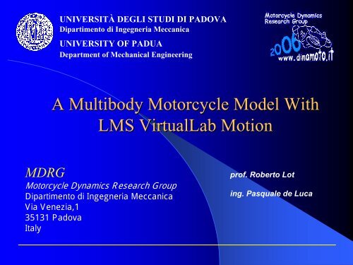 A Multibody Motorcycle Model With LMS VirtualLab Motion