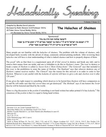 The Halachos of Shaimos - Halachically Speaking