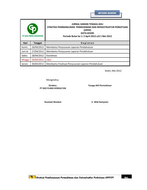 laporan laporan bulanan - Ditjen Cipta Karya