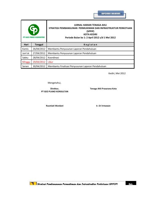 laporan laporan bulanan - Ditjen Cipta Karya