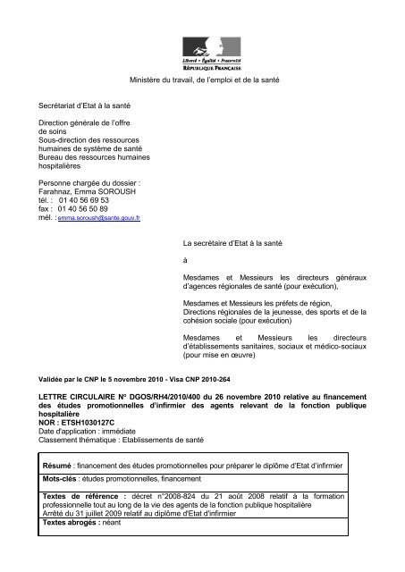 LETTRE CIRCULAIRE NÂ° DGOS/RH4/2010/400 du 26 novembre ...