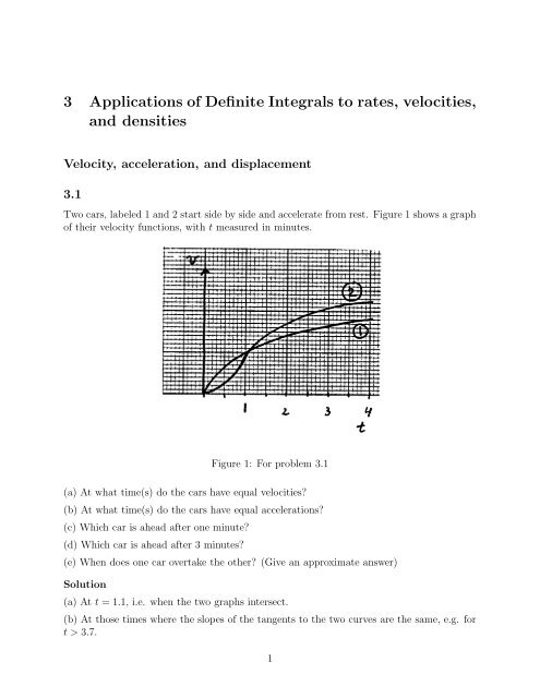 3 Applications of Definite Integrals to rates, velocities, and densities