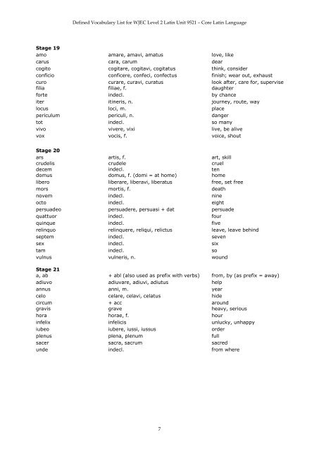 Defined Vocabulary List for WJEC Level 2 Latin Unit 9521 – Core ...