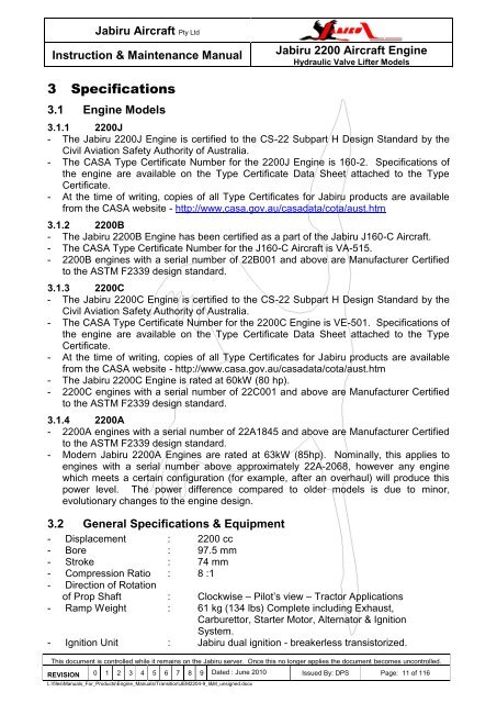 INSTRUCTION AND MAINTENANCE MANUAL FOR JABIRU 2200 ...