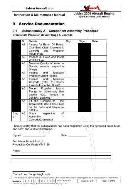 INSTRUCTION AND MAINTENANCE MANUAL FOR JABIRU 2200 ...