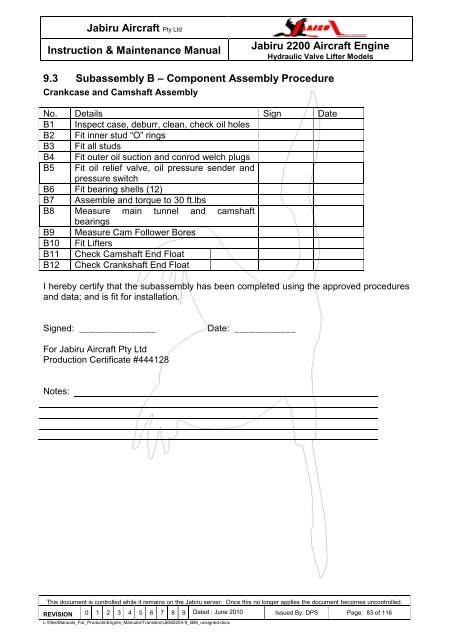 INSTRUCTION AND MAINTENANCE MANUAL FOR JABIRU 2200 ...