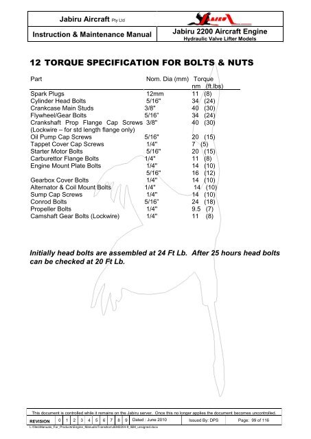 INSTRUCTION AND MAINTENANCE MANUAL FOR JABIRU 2200 ...