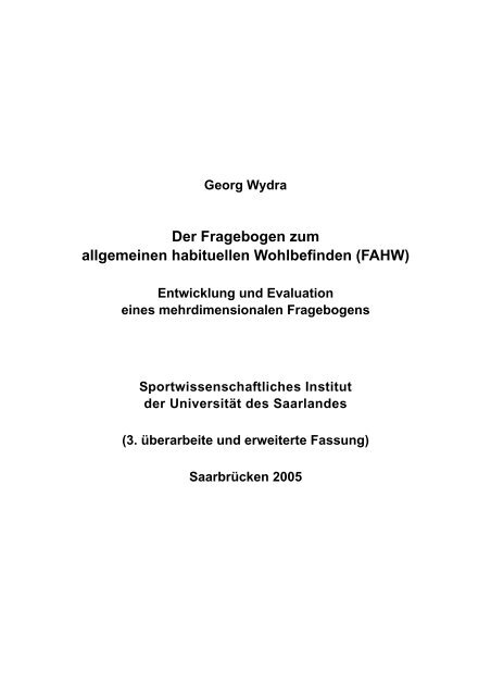 Der Fragebogen zum allgemeinen habituellen Wohlbefinden (FAHW)