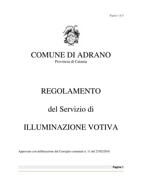 Regolamento servizio di illuminazione votiva - Comune di Adrano