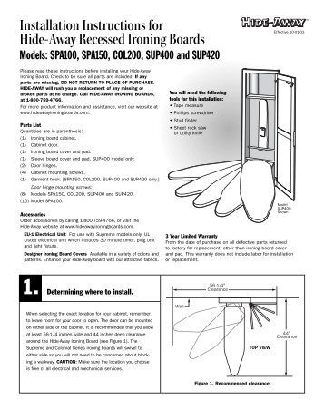 Installation Instructions for Hide-Away Recessed Ironing Boards