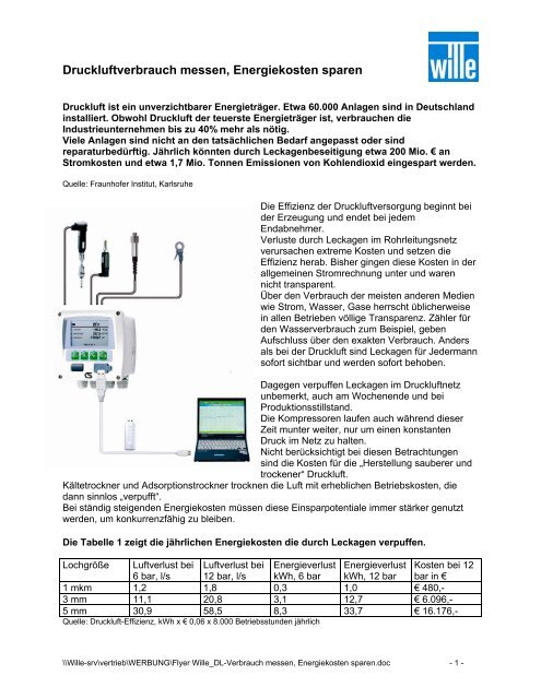 Druckluftverbrauch messen, Energiekosten sparen - Wille GmbH