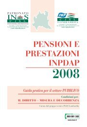 PENSIONI E PRESTAZIONI INPDAP 2008 - Cisl Lombardia