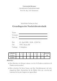 Grundlagen der Nachrichtentechnik - UniversitÃ¤t Bremen