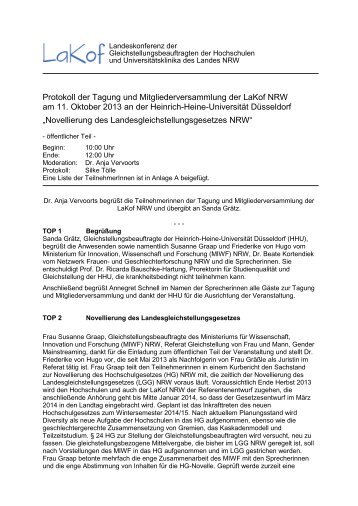 Protokoll der Tagung und Mitgliederversammlung der LaKof NRW ...