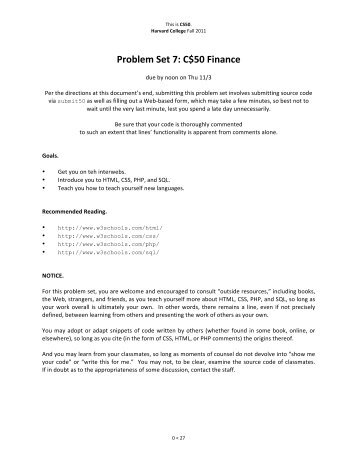 Problem Set 7: C$50 Finance - Index of - This is CS50.